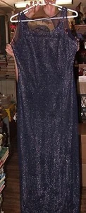 1980s PAPELL BOUTIQUE EVENING 8 Navy Blue Sequin Beaded Full Length Evening Gown - Picture 1 of 6