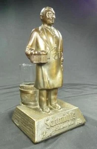 Vintage Schmidt's Beer & Ale Bronzed Metal Bartender Statue Bar Caddy 8" w Glass - Picture 1 of 7