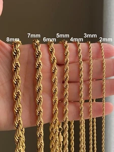 316 L Stainless Steel Gold Plated Rope Necklace Chain for Women Men, - Picture 1 of 8