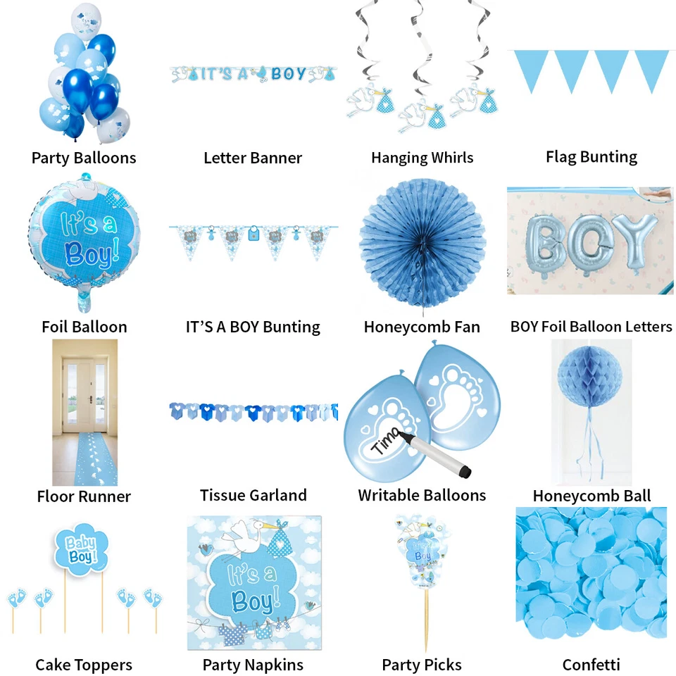 ITS A BOY BABY SHOWER / GENDER REVEAL PARTY DECS - PARTYWARE COMPLETE SELECTION - Image 1 of 1