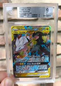 TCG Reshiram & Zekrom GX Tag Team Cosmic Eclipse Subgrades PSA BGS 9 MINT ENG - Foto 1 di 5