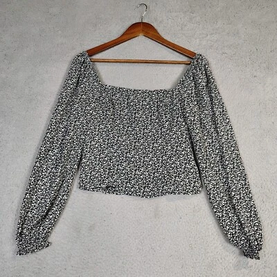 Blusa corta Abercrombie & Fitch Top para mujer pequeña negra blanca floral Ditsy Foto 1 de 4