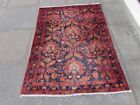 Vintage Worn Hand Made Traditional Oriental Wool Black Red Small Rug 151x110cm