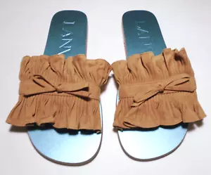 $ 725 Neu mit Etikett NEU Kipa Lanvin PANTOLETTEN/PANTOLETTEN/SCHUHE hellbraun VELOURSLEDER RÜSCHEN/SCHLEIFE Größe 36/5,5 US - Bild 1 von 5