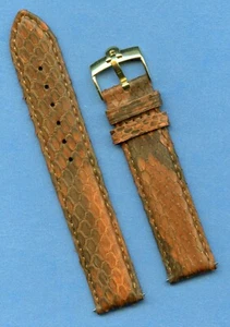 19mm Brown Genuine Snake Skin MB Strap Band Leather Lined & Omega Gold Buckle - Picture 1 of 5