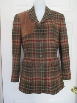 Ralph Lauren Plaid Wool Riding Jacket Blazer Size 6   Leather Patch - Image 1 of 4