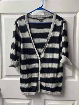 Suéter Eddie Bauer Mujer Talla Grande Cuello en V Puños Mangas Rayas Cárdigan Y2K Foto 1 de 4