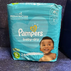 Pampers Baby Dry Disposable Diapers Size 5 24 Count - Damaged Box - Picture 1 of 5