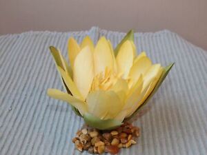 3" Small YELLOW Soft Silk WATER LILY Flower, Stone Base
