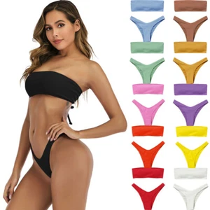 Womens Sexy Bikini High Waisted Tummy Control Soild Two Piece Swimsuit Swimwear - Picture 1 of 57