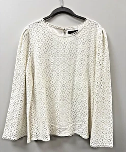 Top de encaje Banana Republic para mujer talla grande blanco roto/crema manga transparente acanalada - Imagen 1 de 8