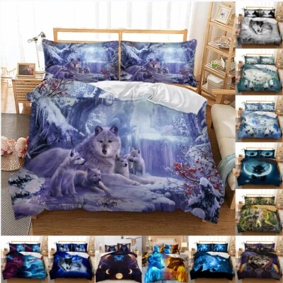 GUIDEAR 3D Wolf Animals Quilt Duvet Cover Bedding Set Single Double King Size Pillowcase