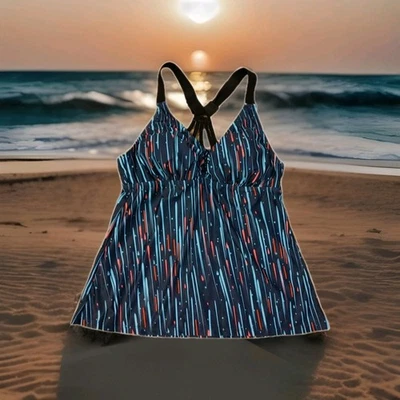 NUEVO Tankini Top Sujetador Como Correas Ajustables Acolchado Tirantes Espalda Talla Grande Rayas Azules  Foto 1 de 4