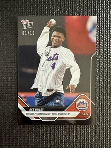 Tarjeta Ace Bailey First Pitch Mets 2025 Topps Now MLB 348 lámina negra paralela 1/10 - Imagen 1 de 2