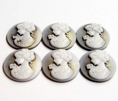 12 cabujones camafeo vintage blancos sobre plata/oro de 20 mm redondos orientados a la izquierda para mujer Foto 1 de 4