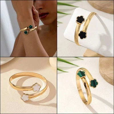 Armband Kleeblatt Armschmuck schwarz grün Modeschmuck Glück Modeschmuck Damen - Bild 1 von 4