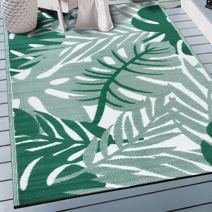 Rugshop Outdoor Rugs Tropical Leaf Reversible Recycled Plastic Patio Rugs Green - Picture 1 of 32