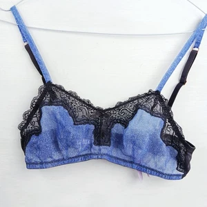 Savage Fenty Women's Blue Lace Bralette Small Chiffon Brazilian Unlined No-Wire - Picture 1 of 5