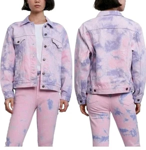 Levi's Ex-boyfriend trucker jacket pink purple tie dye denim Women's Size L NWT  - Picture 1 of 4