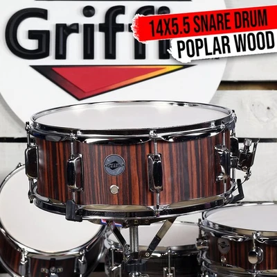 GRIFFIN Snare Drum - 14X5.5 Poplar Wood Shell Acoustic Percussion Head Kit Set - Image 1 of 4