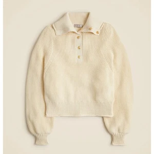 J.Crew Ribbed Cotton Gold Button Collar Sweater Preppy Classic Cream Large NWT - Picture 1 of 12