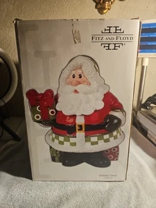 VINTAGE 2008 FITZ & FLOYD HOLIDAY CHEER WEIHNACHTSMANN KEKSDOSE 11 1/2" HT IN BOX - Bild 1 von 6