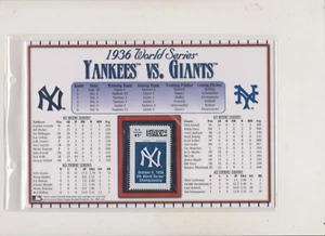 POSTAL SERVICE YANKEES - GIANTS 1936 WORLD SERIES STAT CARD U S TO HONOR YANKEES - Picture 1 of 2