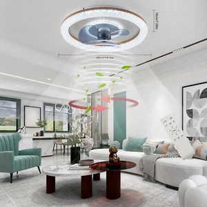 Ceiling Fan Light 3 Color LED Light Invisible Fan Chandelier w/ Remote Control - Picture 1 of 24