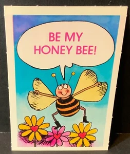 VTG 1982 Valentine Postcard UNUSED Anthropomorphic “Be My Honey Bee!” Flowers - Picture 1 of 2