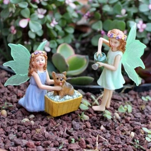 2Pcs/set Fluorescent Flower Fairy Statue Garden Wash Dog Sculptures Flower Pots - Picture 1 of 9