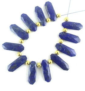 2 Matched Pairs Natural Lapis Lazuli Fancy Faceted 8x24-9x25 MM Making Jewelry - Picture 1 of 4