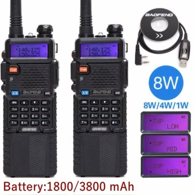 2PCS Baofeng UV-5R 8W 10km Dual Band UHF/VHF Walkie Talkie 8 Watts Two Way Radio - Image 1 of 4