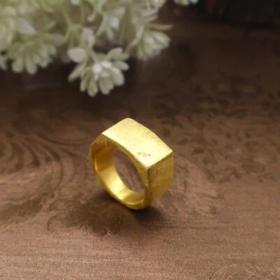 Anillo de sello de latón macizo puro, banda de regalo cuadrada plana, joyería unisex para hombres y mujeres Foto 1 de 4