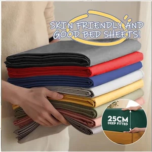 Fitted Sheet 25cm Extra Deep Single Double King & Super King Size Bed Sheets UK - Picture 1 of 112