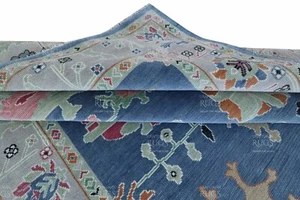 Oushak Hand Knotted Blue 4x6, 5x8, 6x9, 8x10, 9x12, 10x14, 12x15 Wool Area Rug - Picture 1 of 13