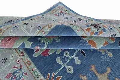 Oushak Hand Knotted Blue 4x6, 5x8, 6x9, 8x10, 9x12, 10x14, 12x15 Wool Area Rug - Image 1 of 4
