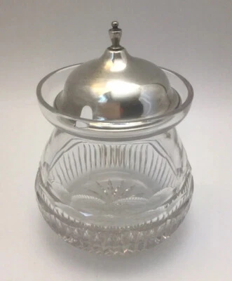 "Hermoso cuenco de cristal antiguo - mermelada/mermelada/corte miel - tapa de ley Watson 5""" Foto 1 de 4