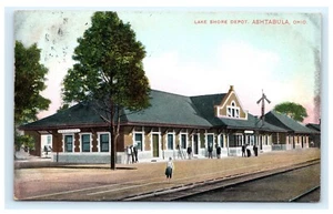 Postal de la estación de tren Lake Shore Depot Ashtabula Ohio OH 1908 B14 - Imagen 1 de 2