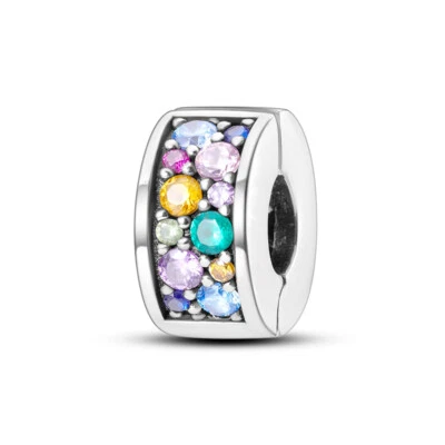 MULA Double Row Colored Clip DIY Charm CZ Für Frauen Armband 925 Versilbert - Bild 1 von 4