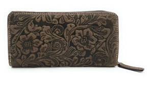 Damen Reißverschluss Geldbörse Portemonnaie echt Leder Jockey Club Blüten RFID