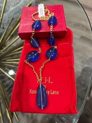 COLLAR KENNETH JAY LANE KJL Cuentas Resina Azul Firmado con Bolsa Caja  Foto 1 de 4