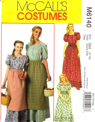 Girl's Colonial Costume Dress & Apron McCalls Pattern M6140 Sizes 7 to 14 - Image 1 of 2