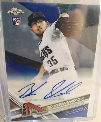 Tarjeta de radiocontrol automática de novato 2017 Topps Chrome Blue Refractor #/150 Braden Shipley RA-BS Foto 1 de 2