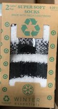 Winter Essentials Black & White Super Soft Socks 2 pair Size 4-10 Plaid Stripes