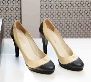 CHANEL Beige Two-Tone Ombre CC Logo High Heel Leather Pumps (Size IT41) - Picture 1 of 9