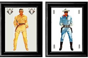 Set of 2 Lone Ranger & Tonto Framed Art 12 x 18 Old West Cowboy Indian Art