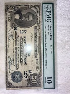 🇺🇸 IA 1902 $50 Date-Back ♚♚OTTUMWA, IOWA♚♚ PMG VG 10 National Bank Note - Picture 1 of 9
