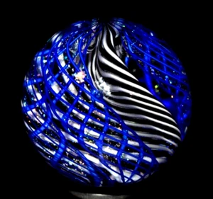 JAMES ALLOWAY GLASS MARBLE/1.327"-DICHROIC CANE SUPERNOVA #208-4 CANES FILIGRANA - Picture 1 of 17