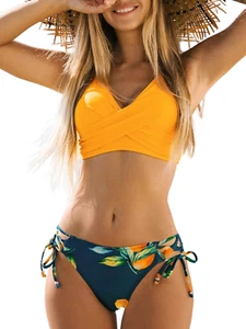 Women'S Bikini Swimsuit Front Cross Lace up Two Piece Bathing Suit - Picture 1 of 12