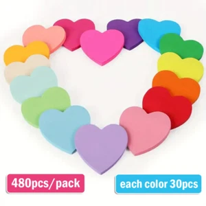 480pcs Fluorescent Heart Sticky Notes-Colorful Memo Pad for Office/Home Messages - Picture 1 of 10